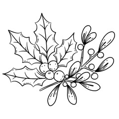 Christmas LineArt Mistletoe and Holly Berry