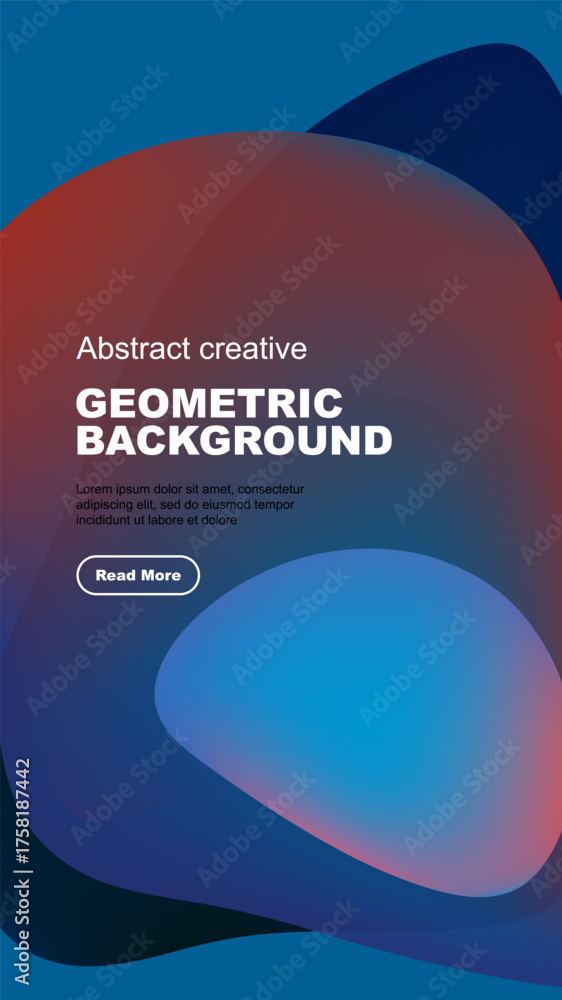 Wall mural Abstract design features colorful fluid shapes over dark background. Text promotes content with call to action button.
