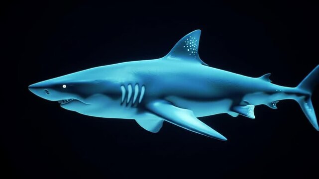 Detailed digital illustration of a great white shark against a dark backdrop