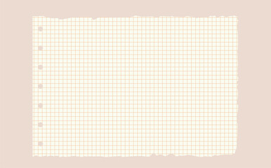 Graph paper. Printable lined and squared grid paper with color lines. Geometric background for school, textures, notebook, diary. Realistic ripped aged paper blank.