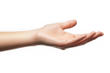 Open human hand palm facing up with fingers slightly curled isolated on black image