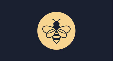 Bee emblem design with a golden circle and dark background.