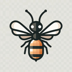 Cartoon Bee Illustration with Black Stripes and White Wings.