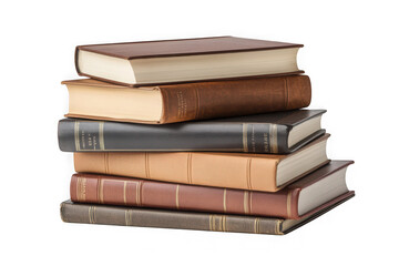 Fototapeta premium Stack of six hardcover books in various brown and grey tones isolated on black bound