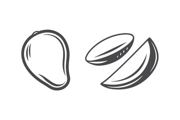 Artistic outline showcases a whole mango with sliced segments for exotic fruit delight