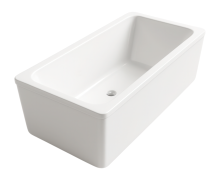 Rectangular acrylic bathtub with a smooth surface, ideal for minimalist cottage bathrooms.