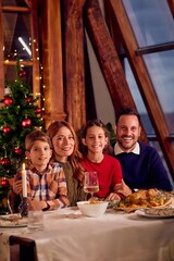 Cozy Family Christmas Dinner With Tree, Candles, And Roasted Turkey, Festive Gathering