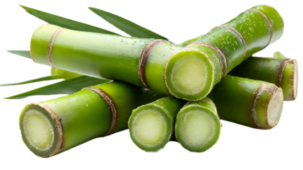 Fresh Sugarcane Stalks Isolated on White Background