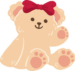 Illustration of Cute Teddy Bear with Red Bow