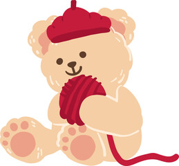 Illustration of a Teddy Bear Knitting
