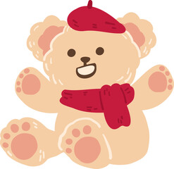 Teddy Bear Wearing a Beret and Scarf