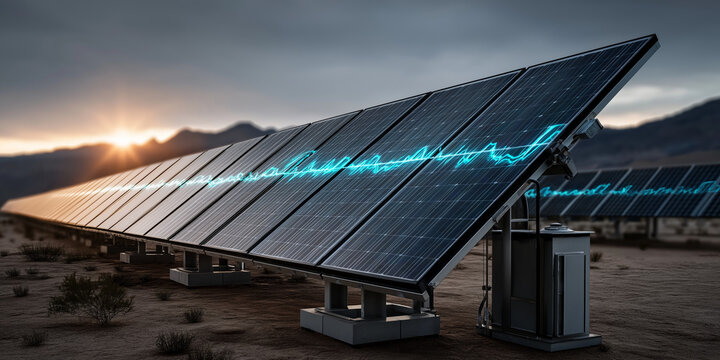 Innovative clean tech ventures in solar energy desert landscape infographic viewpoint for sustainable capital investment