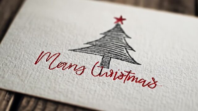 A simple Christmas card with a hand-drawn tree and red cursive text