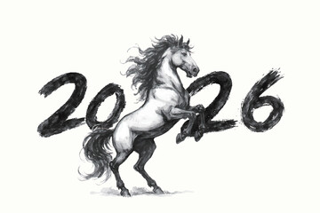 2026 Year of the Horse Chinese New Year ink brush calligraphy poster