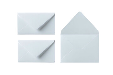 Three white envelopes, two sealed and one open, against a black background