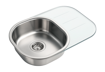 An oval single-bowl kitchen sink with a seamless glass drainboard for modern apartments.