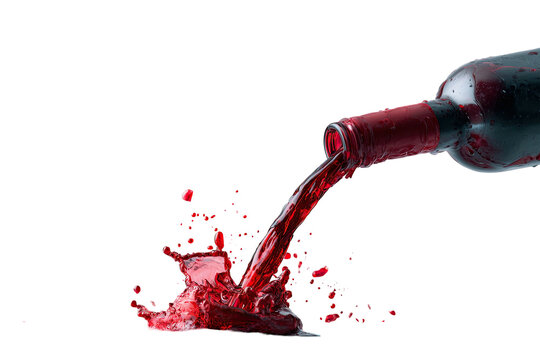 Red liquid pours from a dark bottle, splashing on a black backdrop with a vibrant effect - Powered by Adobe