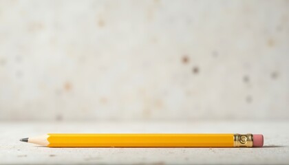 Yellow pencil lying on wooden surface with plain background  