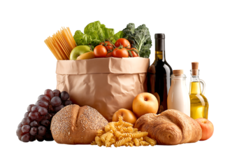 Abundant Fresh Groceries Spilling from a Paper Bag isolated on a transparent background