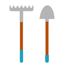 rake and spade gardening tools set illustration vector isolated on white