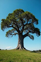 Loyalty Rest An aged, solid oak tree in a vast, open field, symbolizing deep roots and dependable strength. An incredibly old, large oak tree with a massive, gnarled trunk and sprawling branches,