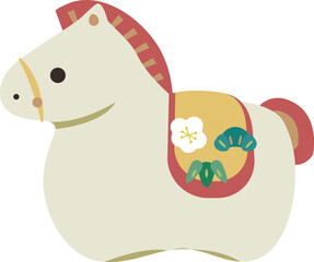 午年　白い午の置物の可愛いアイコンイラスト　年賀状素材　干支　縁起物