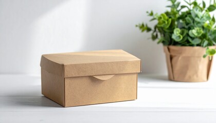 brown box on table with white background, for branding, product packaging, and mock up. Decorative branding and mock up