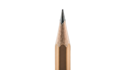 Sharpened pencil tip in center view, brown wood, graphite, against dark backdrop