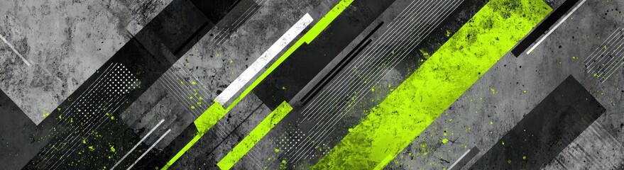 Fototapeta premium Abstract composition with geometric shapes, gray concrete texture, vibrant neon green accents