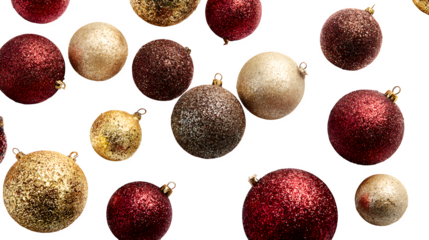 Festive collection of different nuts and gold Christmas sphere ornaments for winter holiday season decoration