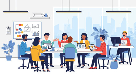 Team of Professionals Collaborating in Modern Office Meeting.