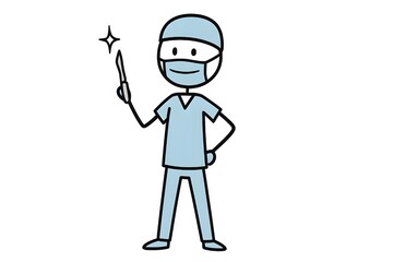 Obraz premium Stickman surgeon holding surgical tool – hospital surgery and medical operation concept illustration