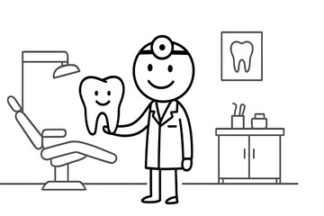 Stickman dentist examining patient &ndash; dental care and oral health concept illustration