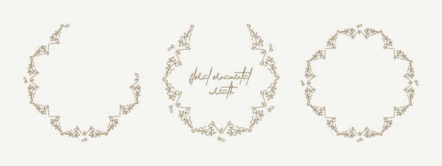White and gold floral wreath vectors. Foliage line art design for wedding, card, invitation, greeting.