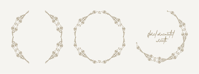 White and gold floral wreath vectors. Foliage line art design for wedding, card, invitation, greeting.