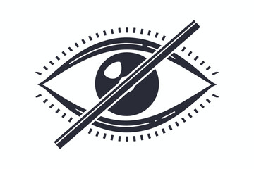 Black eye with a line through it illustrates inability to see or unsee something