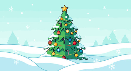 Obraz premium Decorated Christmas Tree with Ornaments and Star.