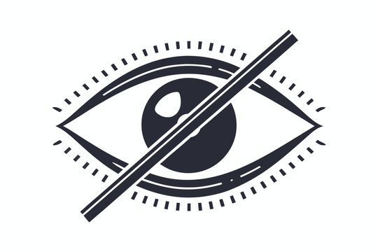 Black eye with a line through it illustrates inability to see or unsee something
