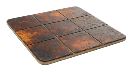 A square of nine rustic brown and orange textured tiles, isolated on transparent background