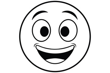 Black outlined face displays a cheerful grin with large eyes prominently featured
