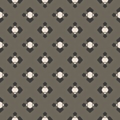 Naklejka premium Repeating floral-inspired geometric icons are evenly spaced across a muted, earthy brown background