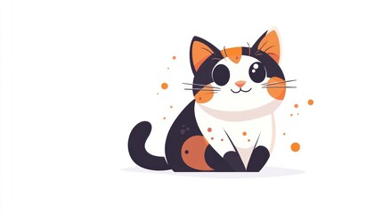 Sitting calico cat graphic, on white with scattered spots for print, web use