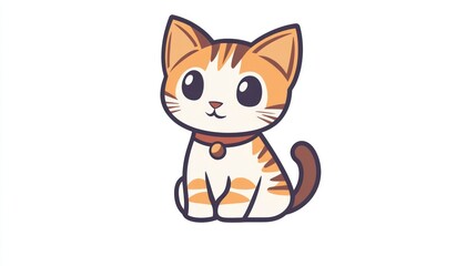 Cartoon cat with a collar sitting isolated on white background for design or children's material