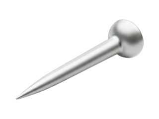 Silver pushpin angled against a black background, with rounded head