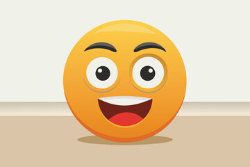 Cheerful yellow emoji with a big smile, glossy finish, and cartoonish features stands alone