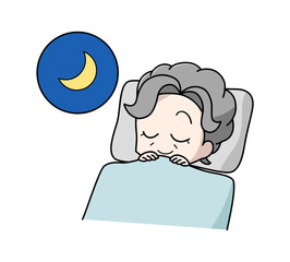 快適に眠る高齢女性のイラスト