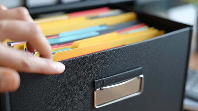 4k video of a hand putting a sticker Private on the folder documents.