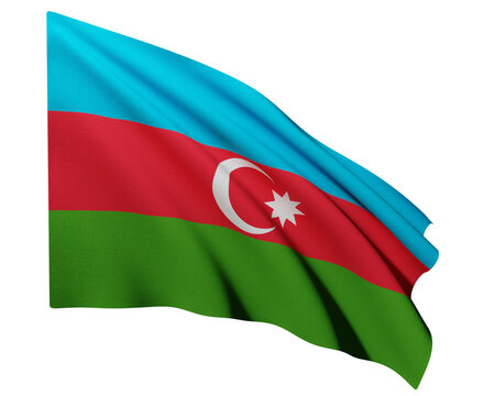 Realistic 3D Rendering Waving National Flag of Azerbaijan