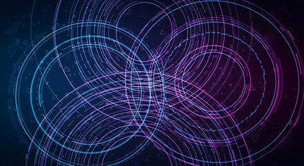 Abstract digital infinity symbol with neon blue and purple gradients