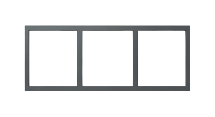 Three-pane window frame isolated against black background, simple modern style